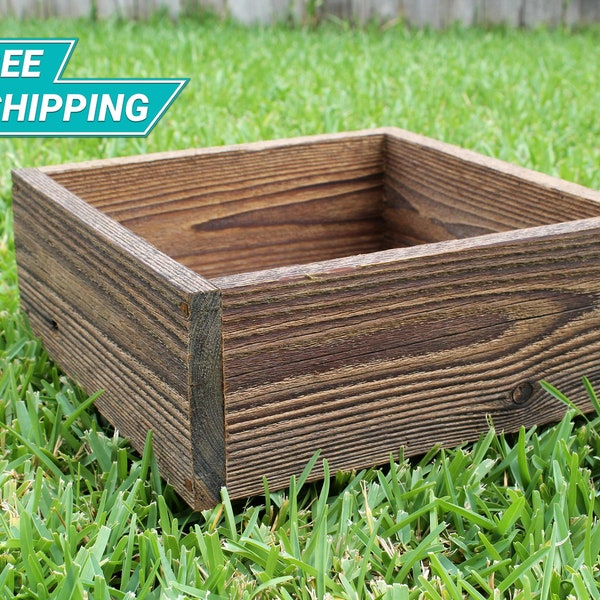 8", 10", 12" Square Succulent Wooden Farmhouse Planter Wedding Box Rustic Decor (3.25"- 3.75"H),Centerpiece,Cedar,Indoor,Outdoor,Table