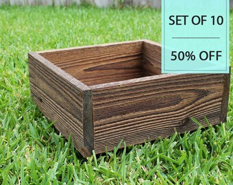 Bulk Set of (10) 8", 10", 12" Square Succulent Planter Wooden Box (3" - 3.75"H) Storage/Wedding/Centerpiece/Flower/Wholesale