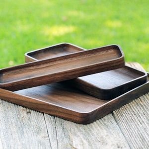 Black Walnut & Oak Hardwood Trays, Centerpiece, Gift, Stackable, Slim, Timeless, Modern Valet Catch All Decor - Foundation Series Rectangle