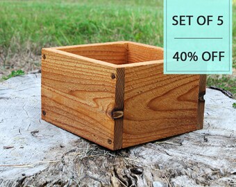 Bulk Set of (5) 5", 6" Square Succulent Planter Wooden Box (3.5"H) / Storage / Wedding / Centerpiece / Flower / Wholesale