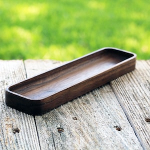Black Walnut & Oak Hardwood Trays, Centerpiece, Gift, Stackable, Slim, Timeless, Modern Valet Catch All Decor - Foundation Series Rectangle