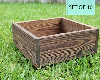 Bulk Set of (10) 8", 10", 12" Square Succulent Planter Wooden Box (3" - 3.75"H) Storage/Wedding/Centerpiece/Flower/Wholesale