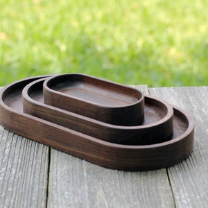 Foundation Series Oval - Black Walnut, Peruvian Walnut and Oak Hardwood Trays, Stackable, Slim, Timeless & Modern Valet Catch All Decor