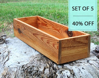 Bulk Set of (5) 18" Succulent Planter Wooden Box (3.5"H) Storage / Wedding / Wood / Flower / Modern / Wholesale