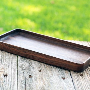 Black Walnut & Oak Hardwood Trays, Centerpiece, Gift, Stackable, Slim, Timeless, Modern Valet Catch All Decor Foundation Series Rectangle image 1