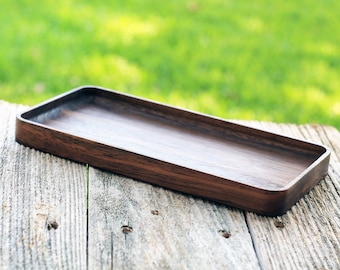 Black Walnut & Oak Hardwood Trays, Centerpiece, Gift, Stackable, Slim, Timeless, Modern Valet Catch All Decor - Foundation Series Rectangle