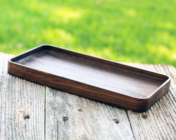 Black Walnut & Oak Hardwood Trays, Centerpiece, Gift, Stackable, Slim, Timeless, Modern Valet Catch All Decor - Foundation Series Rectangle