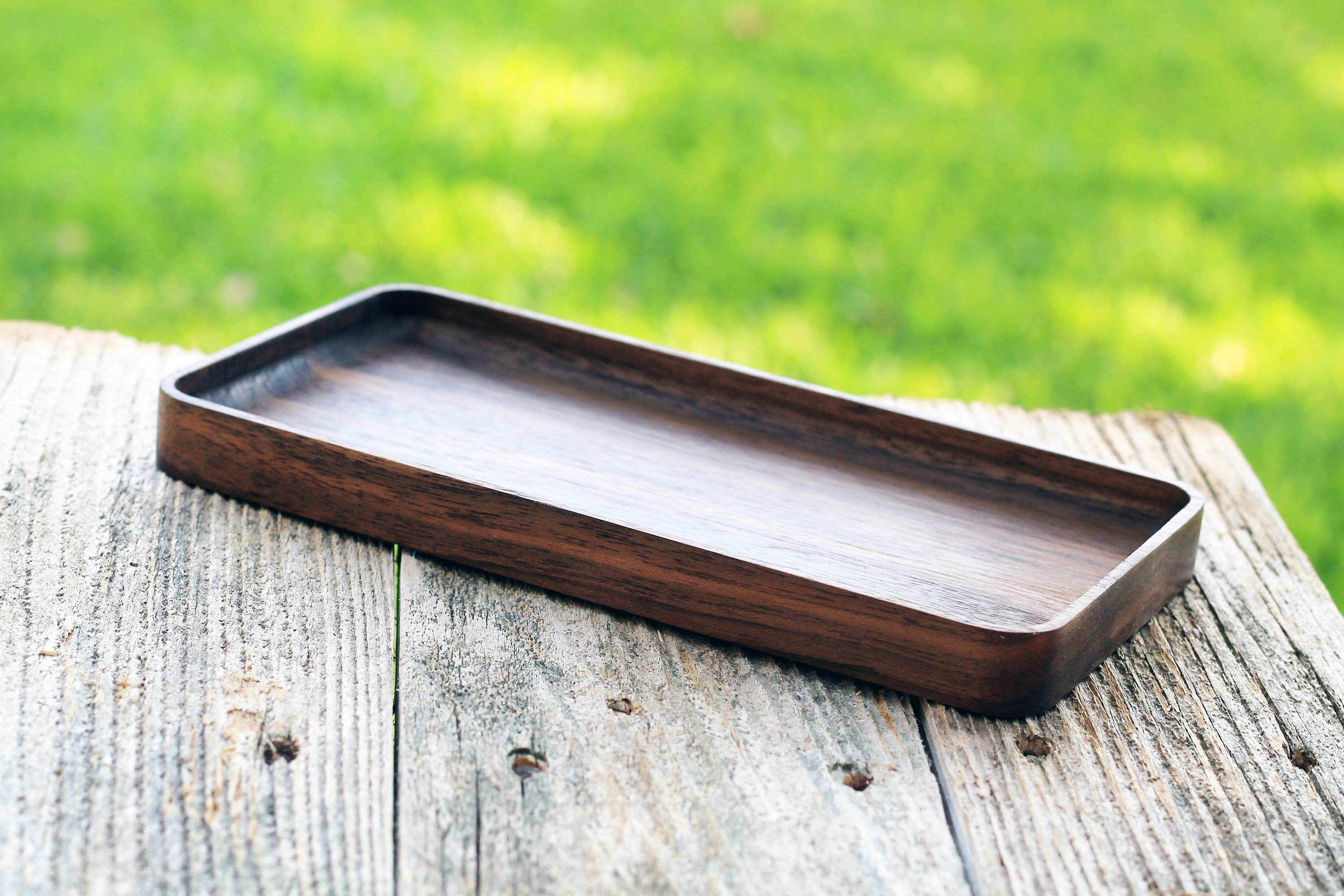 Footed Wood Bead Tray With Handles Set of 2