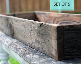 Bulk Set of (5) 20" Succulent Planter Wooden Box (3.25" - 3.75"H) / Storage / Wedding / Centerpiece / Wood / Flower / Wholesale