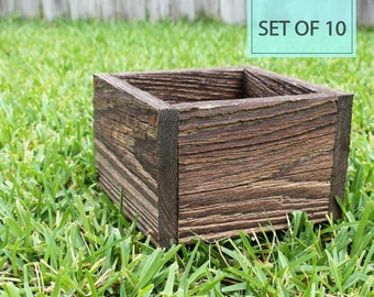 Bulk Set of (10) 5&quot;, 6&quot; Square Succulent Planter Wooden Box (3&quot; - 3.75&quot;H) Storage / Wedding / Centerpiece / Flower / Wholesale