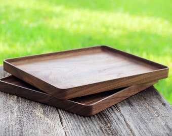 Black Walnut & Oak Hardwood Trays, Centerpiece, Gift, Stackable, Slim, Timeless, Modern Valet Catch All Decor - Foundation Series Rectangle