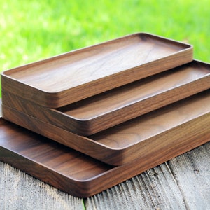 Black Walnut & Oak Hardwood Trays, Centerpiece, Gift, Stackable, Slim, Timeless, Modern Valet Catch All Decor Foundation Series Rectangle image 2