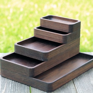 Foundation Series Rectangle- Black Walnut, Peruvian Walnut and Oak Hardwood Trays, Stackable, Slim, Timeless & Modern Valet Catch All Decor