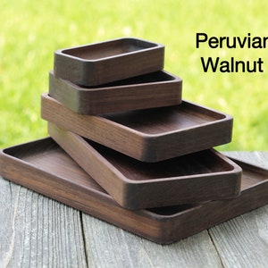 Black Walnut & Oak Hardwood Trays, Centerpiece, Gift, Stackable, Slim, Timeless, Modern Valet Catch All Decor Foundation Series Rectangle Peruvian Walnut