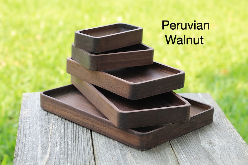 Black Walnut & Oak Hardwood Trays, Centerpiece, Gift, Stackable, Slim, Timeless, Modern Valet Catch All Decor Foundation Series Rectangle Peruvian Walnut