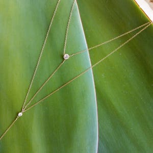 Hypoallergenic 14k Gold Filled Cubic Zirconia Double Strand Y Necklace - Sexy Cleavage Necklace - Faux Body Chain - Glam Lariat Style