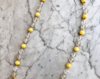 Vintage glass necklace, 1960's necklace, 60's necklace, long necklace, long beaded necklace, yellow necklace, Glass beads, Glass necklace