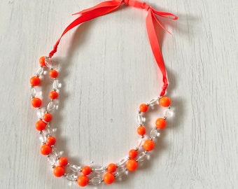 Vintage 1960’s beaded necklace. Mod necklace. Midcentury necklace. Bright orange necklace. Coral necklace. Mad men necklace 60’s jewelry