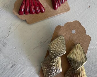 Vintage midcentury earrings. 2 pairs. MOD earrings. 1960s red earrings. Abstract earrings. Unique red earrings. Big earrings. Earring lot.