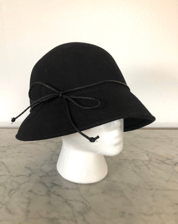 Vintage wool hat with bow, vintage black wool hat… - image 1