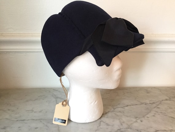1950's vintage hat Wool hat Navy hat Blue hat Vint