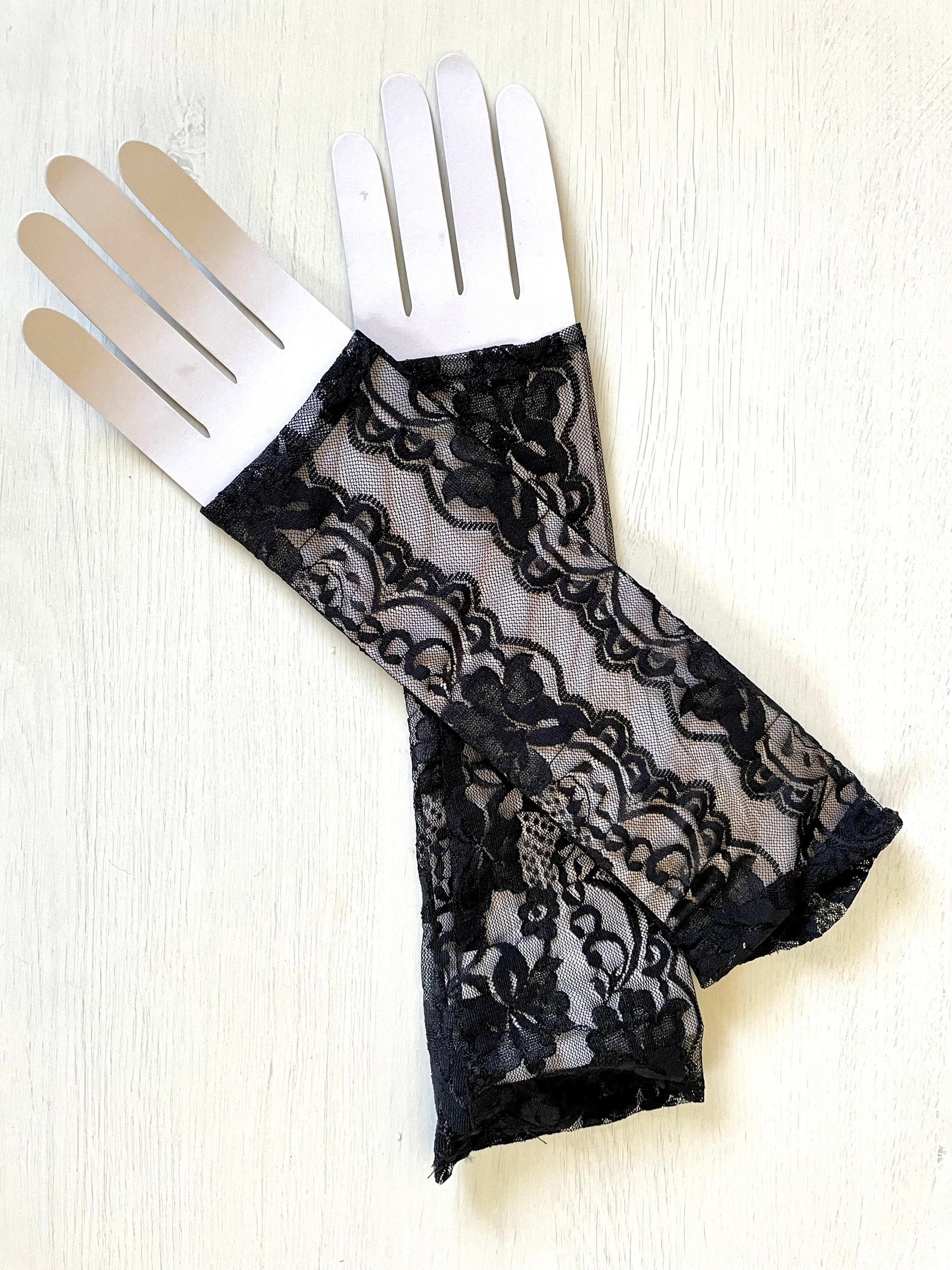 Vintage Black Lace Fingerless Gloves. Black Lace Gloves. Long Etsy