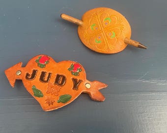 Vintage leather hair clips. Judy hair accessory. Judy gift. Hippie hair clip hippy hair clip. Boho hair clip. Vintage hair clip pin leather