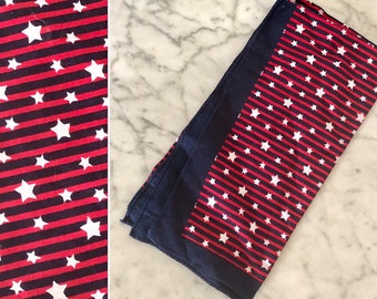 Star bandana, vintage blue bandana, patriotic bandana, red white and blue bandana, star print handkerchief, blue handkerchief, Americana