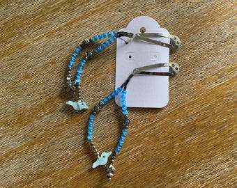 Vintage hair clips. Blue beaded hair clips. Hippie hair clip hippy hair clip. Boho hair clip. Vintage hair accessory