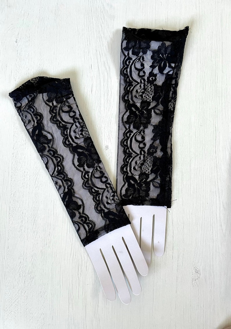 Vintage Black Lace Fingerless Gloves. Black Lace Gloves. Long Etsy