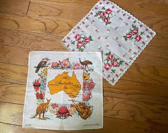 Vintage midcentury handkerchiefs. Australian collectible souvenir handkerchief bandana. Australian souvenir. Collectible handkerchief lot