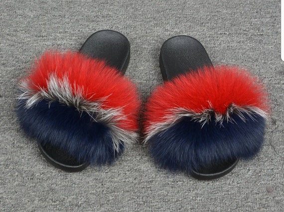 fur slides fur slippers fox fur real fur slides slides etsy