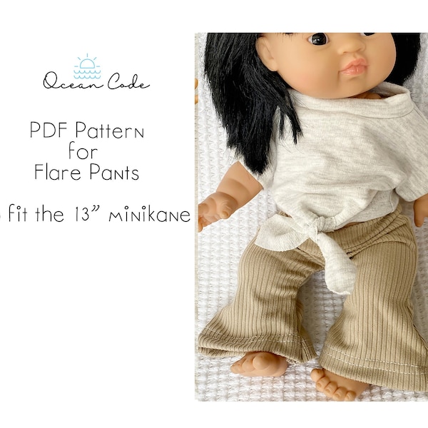 Flare Pants PDF Pattern for 13" Minikane, Paola Reina Dolls, doll Clothes Knit Minikane Pants