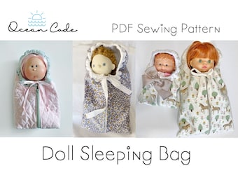 Doll Sleeping Bag - PDF Digital Sewing Pattern- Simple Beginner download- Fits dolls 8 inches to 18 inches - Projector pattern, doll bedding