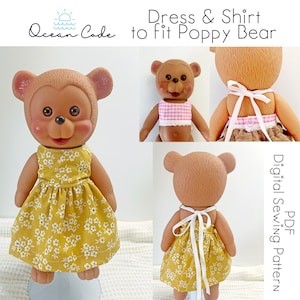 Dress and Shirt - PDF Digital Pattern to fit Poppy Bear Doll - digital sewing download - clothes for woven or stretch knit fabric