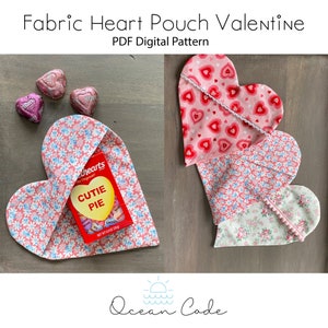 Pochette coeur en tissu cadeau de la Saint-Valentin, bonbons, mot d'amour, téléchargement de patron de couture numérique PDF - idée de panier cadeau, création facile de couture pour débutants