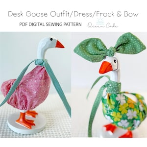 Desk Goose Sewing Pattern - Dress Frock Outfit Head Bow Scarf - Beginner Sewing - Gift idea - Porch Goose 7 seven inch goose