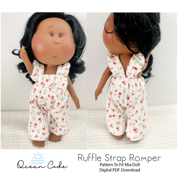 Ruffle Strap Romper to fit Mia Mio Dolls from Nines d' Onil - Use Woven or Stretch Knit Fabric -  PDF Digital Sewing Pattern & Instructions