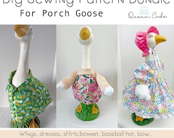 23&quot; Porch Goose BIG BUNDLE Sewing Patterns Digital Dress, Tshirt, Collar Shirt, reversible vest, Baseball Sun Sailor Hat bonnet,Wings