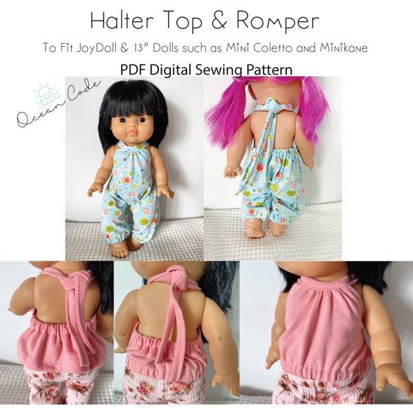 Halter Romper & Top Digital PDF Sewing Pattern To Fit Joy and 13" Minikane Mini Coletto Dolls - Handmade Doll