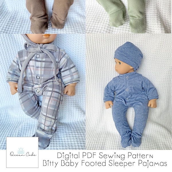 Footed Pajamas Sleeper - Digital PDF Sewing Pattern 15 inch Baby Doll _ hat pattern sold separately - Doll pajamas Little Bitty Baby Doll