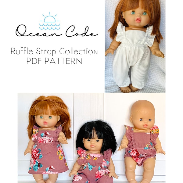 Ruffle Strap PDF Pattern Collection for 13" Minikane, Paola Reina Dolls, doll Clothes Fits Perfectly Cute Dolls From Target