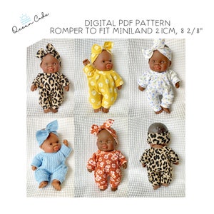 Romper PDF Pattern for baby Miniland 21cm, 8 2/8&quot; doll - digital sewing pattern - 8&quot; Minikane doll clothes pattern