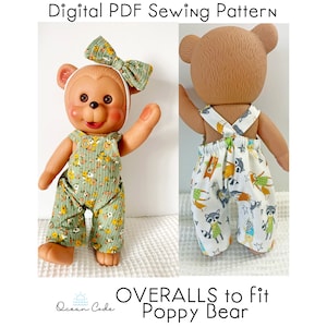 Overalls Romper PDF Pattern to fit Poppy Bear Doll  -digital download sewing -  clothes for woven or stretch knit fabric