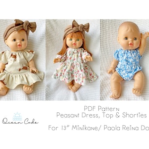 Peasant Dress Top and Shorties PDF Pattern for 13&quot; MinikaneDoll - digital sewing pattern