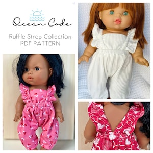 Ruffle Strap PDF Pattern Collection for 13&quot; Minikane, Paola Reina Dolls, doll Clothes Pinafore Mini Coletto