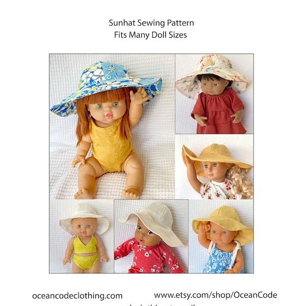 Sun Hat Floppy Hat Sewing Pattern -fits 13 15 18 inch dolls Minikane, Mini Coletto, OG Doll AG Doll & more  Digital PDF pdf pattern download