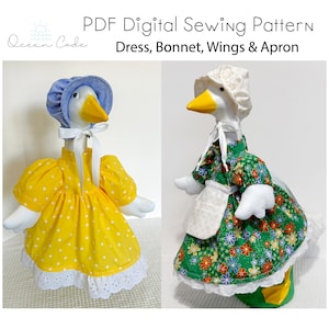 17 &quot;Gans (Baby Gans) Kleid Mütze Flügel und Schürze - Digitales PDF Schnittmuster - Veranda, Terrasse Gans