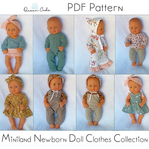 Complete MINILAND Newborn Doll Clothes PDF Pattern Bundle-  12.6" Dolls  - Sew an Entire Doll Wardrobe - Girl or Boy Doll