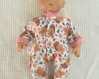 Footed Pajama Sleeper Bitty Baby - Gingerbread Holiday Christmas Doll-  to Fit AG Baby Doll Alex Star, Gotz Doll, Reborn Doll